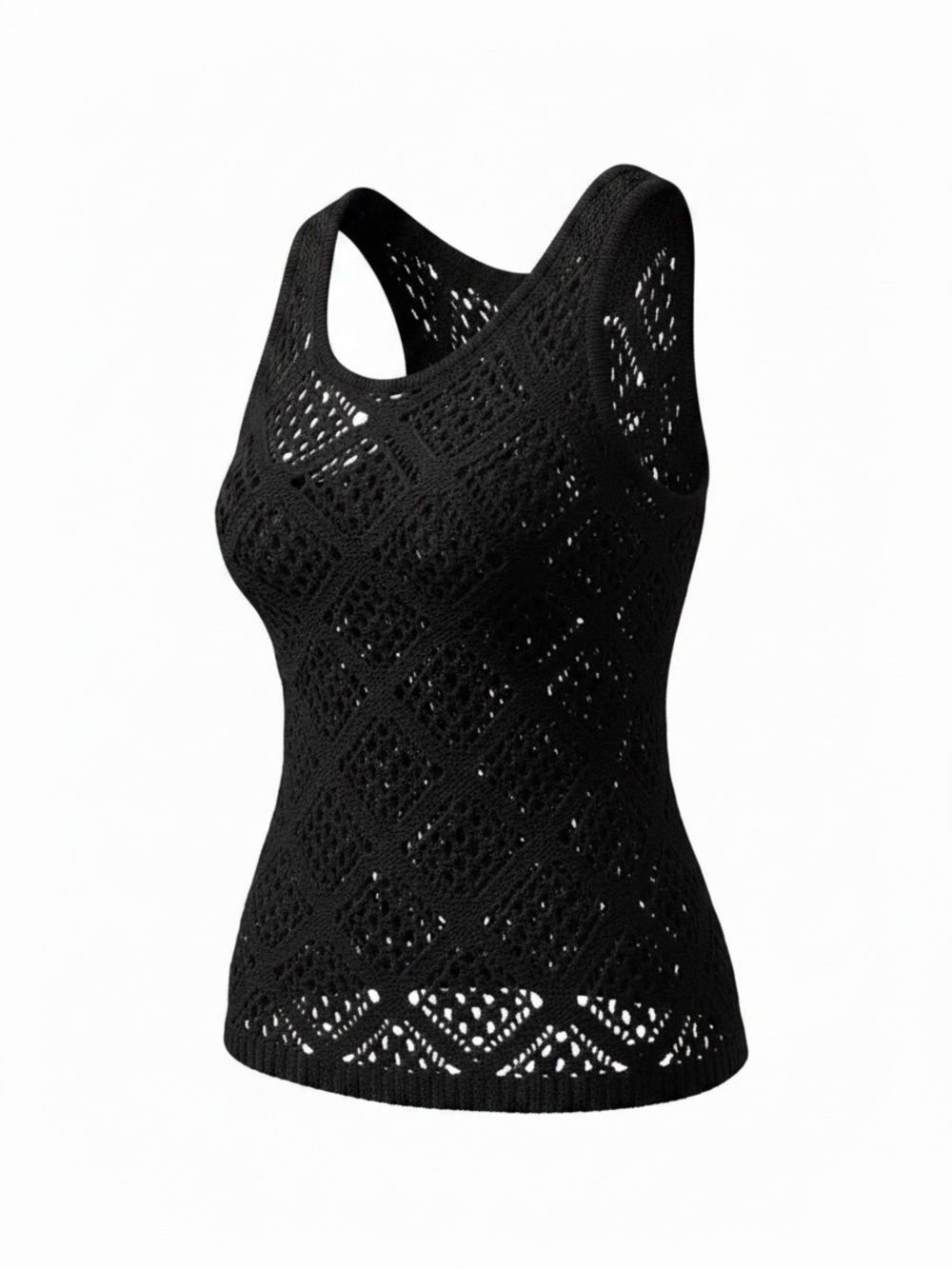 Black Crochet Knit Tank Top for Women Bust 36" Length 25.5"